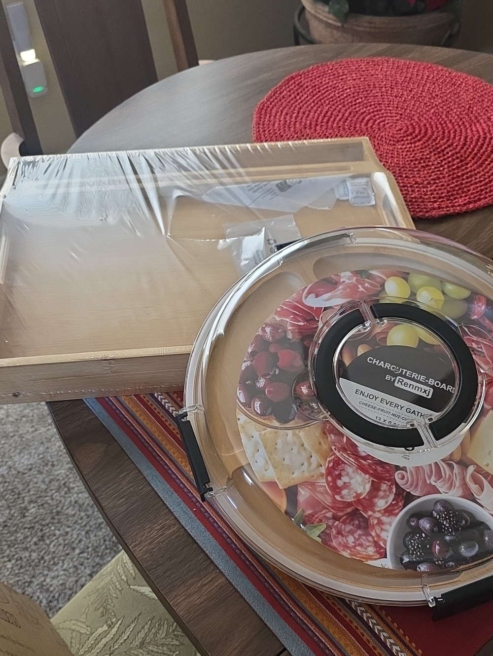 Charcuterie Bamboo Board with Lid & Bamboo tray .All Natural Wood.